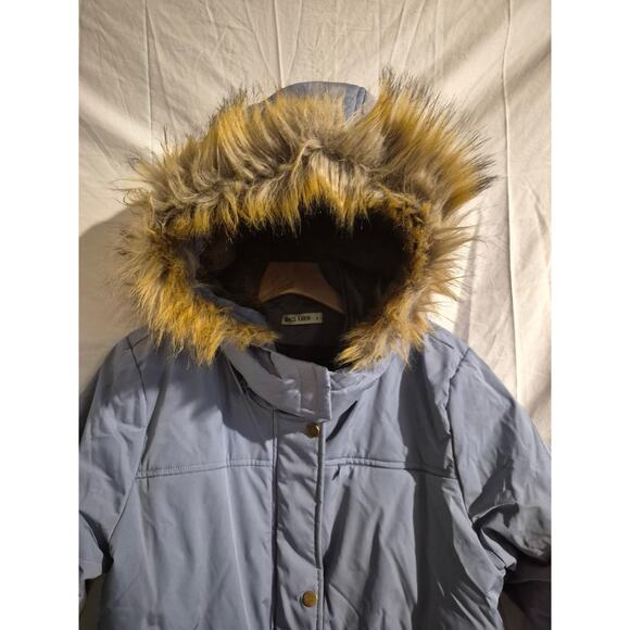 Grace Karin Womens Jacket Winter Coat Fleece Lined Hood Faux Fur Trim Blue XL - Picture 4 of 9